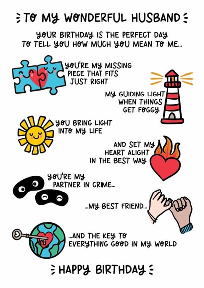 Cute Birthday Card - Wonderful Husband - My Best Friend created by Lyndsay Moon