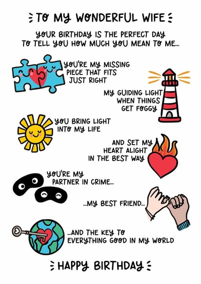 Cute Birthday Card - Wonderful Wife - My Best Friend created by Lyndsay Moon