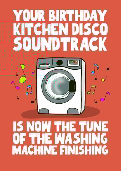 Funny Birthday Card - Kitchen Disco - Washing Machine created by Pickled Prints