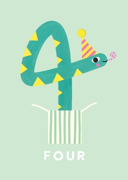Cute 4th Birthday Card - Snake - Party Hat created by Holly Fox