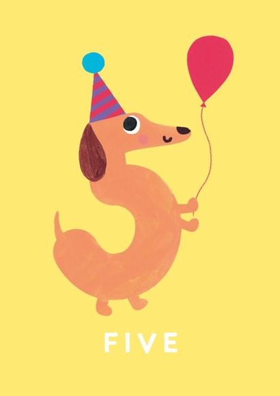 Cute 5th Birthday Card - Balloon - Sausage Dog created by Holly Fox