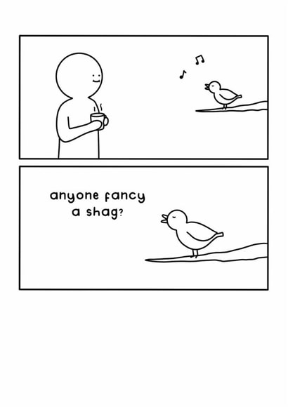 Rude Anniversary/Valentine's Day Card - Bird Singing - Comic created by Redback Cards