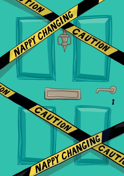Funny New Baby Card - Baby Poo Nappy Change Caution Tape - Door created by Running with Scissors