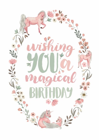 Magic Pink Unicorn Birthday Card created by Elena O'Neill
