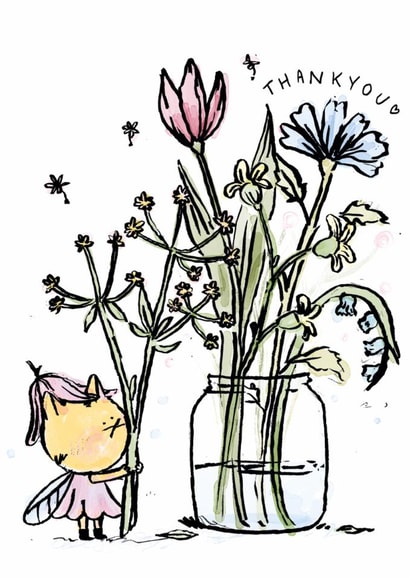 Cute Thank You Card - Cat With Flowers created by Holly Fearon