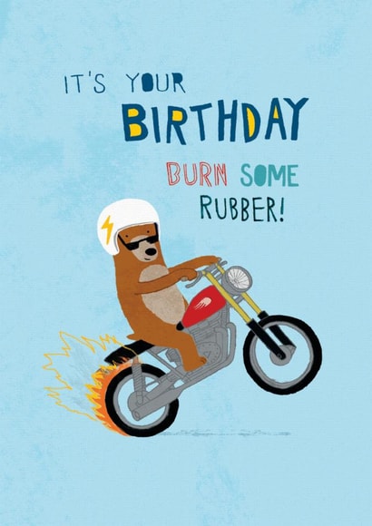 Cute Birthday Card - Burn Some Rubber! - Motorbike created by Pencilface