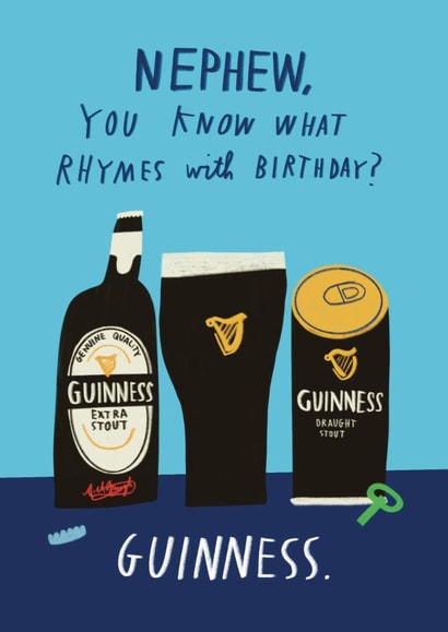 Funny Birthday Card - For Nephew - Guinness created by Alice Mole Illustration