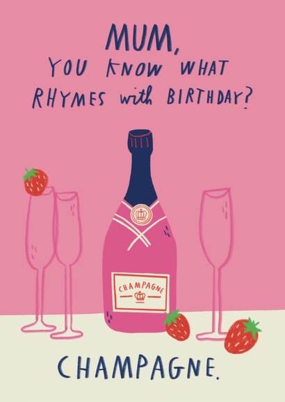 Funny Birthday Card - For Mum - Champagne & Strawberries created by Alice Mole Illustration