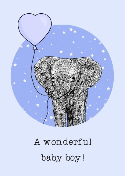 Cute New Baby Card - Elephant - Baby Boy created by Beth Higgins Art