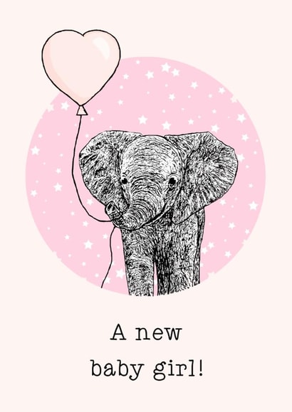 Cute New Baby Card - Baby Girl - Elephant created by Beth Higgins Art