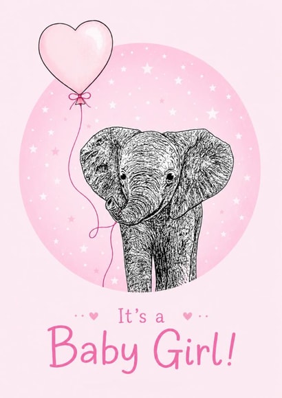 Cute New Baby Card - Baby Girl - Elephant created by Beth Higgins Art