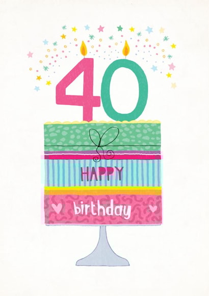 Classic Birthday Card - 40th - Cake created by Pencilface