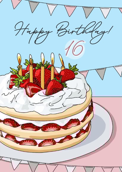 Classic Birthday Card - 16th - Strawberry Cake created by Evie Garnett Designs
