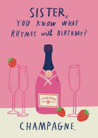 Funny Birthday Card - For Sister - Champagne & Strawberries created by Alice Mole Illustration