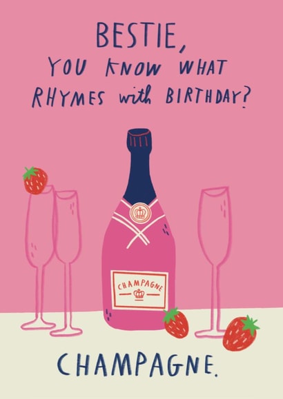 Funny Birthday Card - For Best Friend - Champagne & Strawberries created by Alice Mole Illustration