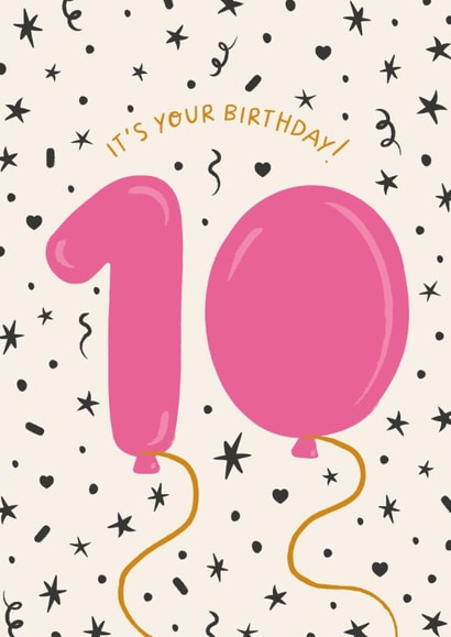 Cute 10th Birthday Card - For Her - 10 Balloons created by The Pattern Press