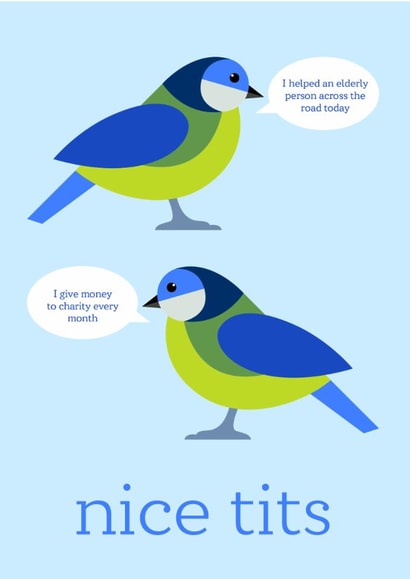 Nice Tits! Funny rude bird card for friend or partner created by Fourteen Two Design