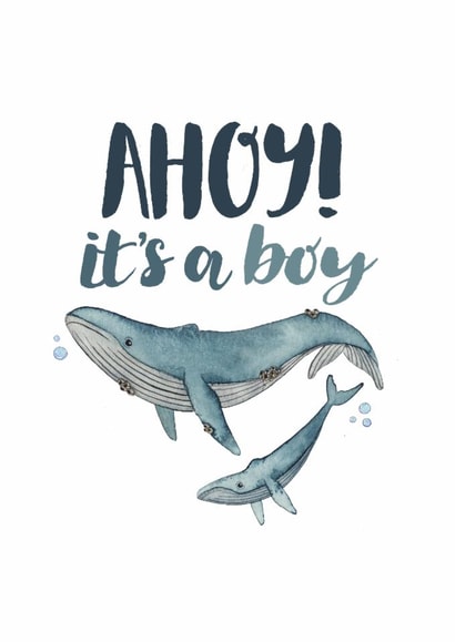 Arty New Baby Card - Whales - Ahoy! created by Elena O'Neill