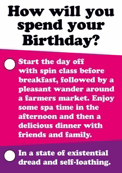 Funny Birthday Card - How Will You Spend Your Birthday? - Tick Option created by Dean Morris Cards