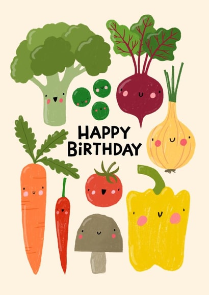 Cute Birthday Card - Veggies - Vegetarian created by Nicola Watson