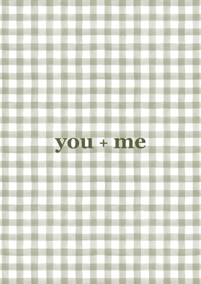You + Me Card – Minimalist Green Gingham Love Card for Anniversaries & Couples created by Meg Maskell