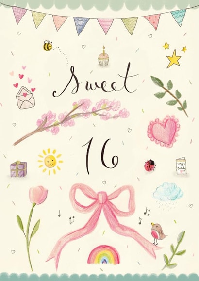 Classic 16th Birthday Card - For Her - Sweet 16 created by Love Lucy Illustration