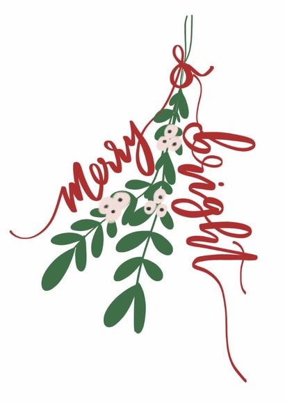 Christmas Card - Merry & Bright - Mistletoe Design in Green and Red created by Creative Feel Designs