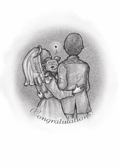 Paw-fectly in love - Cute Wedding Card - Couple and Dog - Congratulations! created by Elspeth Rose