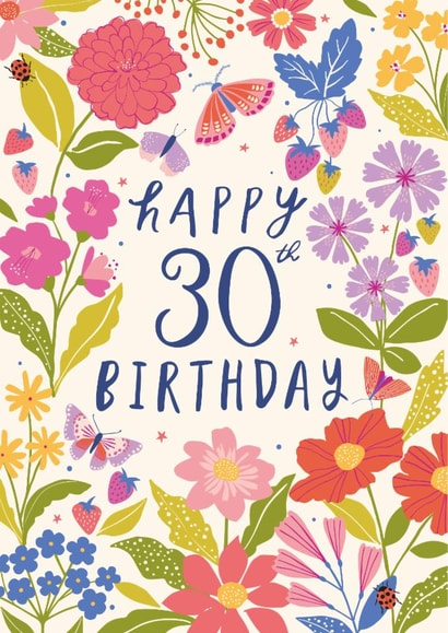 Pretty 30th Birthday Card - For Her - Flowers created by Nina Raby - Jones