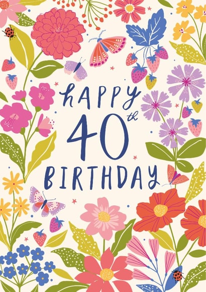 Pretty 40th Birthday Card - For Her - Flowers created by Nina Raby - Jones