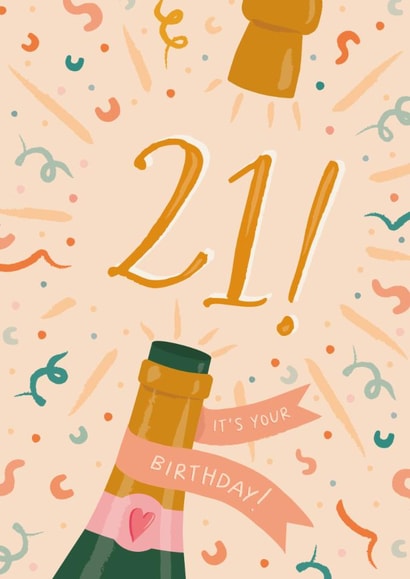 Classic Birthday Card - 21st - Champagne Pop created by The Pattern Press