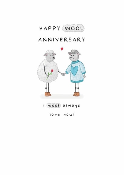 Cute 7th Anniversary Card - I Wool Always Love You - Blue Jumper Version created by Larry the Match