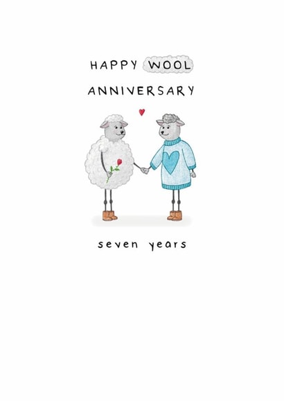 Cute 7th Wedding Anniversary Card - Wool - Blue Jumper Version created by Larry the Match