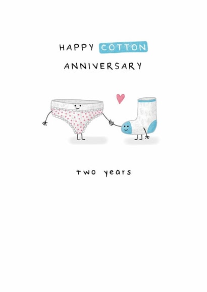 Cute 2nd Anniversary Card - Cotton - Two Years (Pink Knickers & Blue Sock) created by Larry the Match