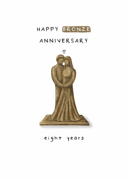 Cute 8th Anniversary Card - Bronze Statue - Eight Years created by Larry the Match