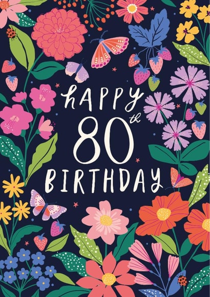 Pretty 80th Birthday Card - Flowers - For Her created by Nina Raby - Jones