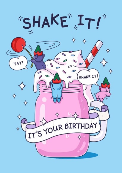 Funny Birthday Card - For Kids - Cheeky Elves Milkshake - Shake It created by Cheeky Legends