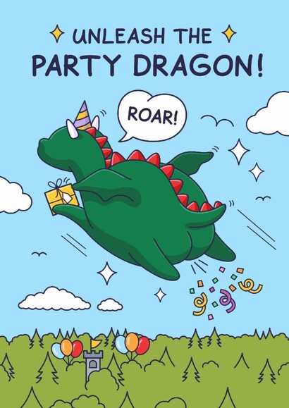 Funny Birthday Card - For Kids - Farty Party Dragon created by Cheeky Legends