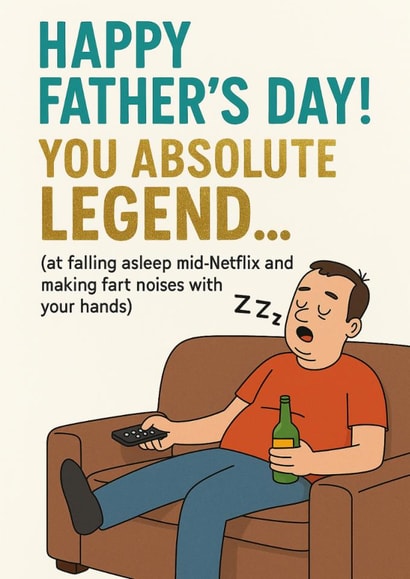 Funny Father’s Day Card for Dad Netflix Nap King Fart Noise Legend created by Double Daft