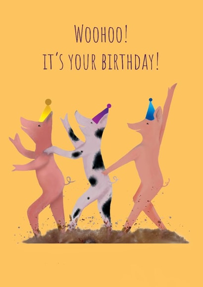 Fun dancing pigs Birthday card for friends and family! created by JodieArt