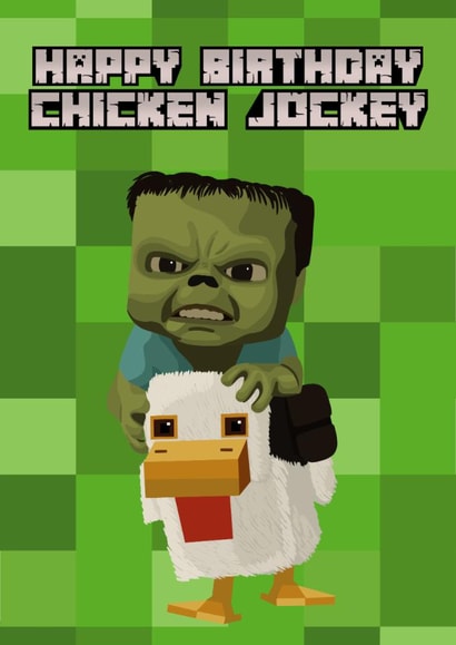 Minecraft Birthday Card - Movie - Chicken Jockey created by Pink Peach Cards