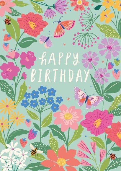 Pretty Birthday Card - For Her - Flowers & Butterflies created by Nina Raby - Jones