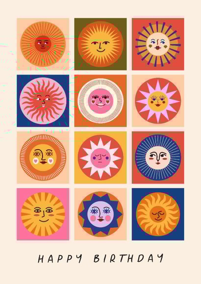 Arty Birthday Card - Sunshine - Faces created by Sad Girl Illustration