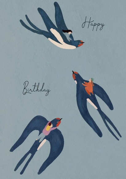 Arty Birthday Card - Swallows - Birds created by Victoria Lucy Williams