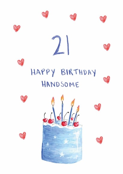 Classic Birthday Card - 21st - Cake - Handsome created by HCD Illustration