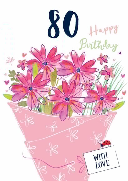 Classic 80th Birthday Card - For Her - Flowers created by Katie Phythian Design