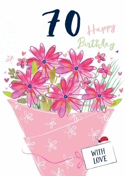 Classic 70th Birthday Card - For Her - Flowers created by Katie Phythian Design