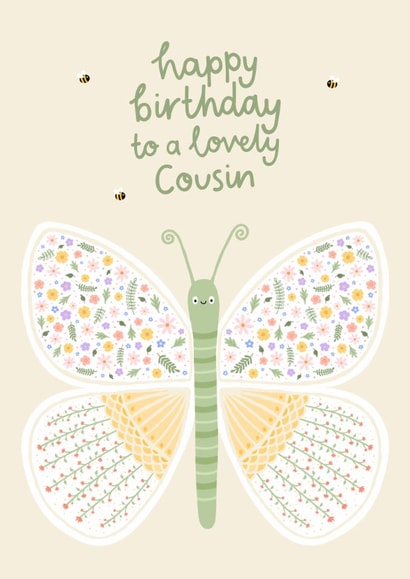 Cute Birthday Card - For Cousin - Floral Butterfly created by Fliss Muir