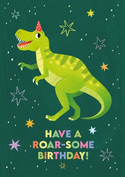 Fun Birthday Card - Have A Roar-Some Birthday - Tyrannosaurus created by Aida Khatmullina