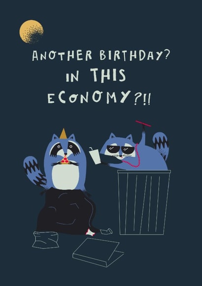 Cute Birthday Card - Party Raccoons - Cost of Living Crisis created by Betiobca